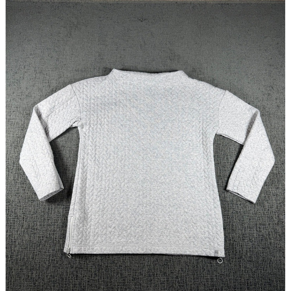 Talbots Womens Quilted Mock Neck Pullover Top Gray Side Zip Long Sleeve